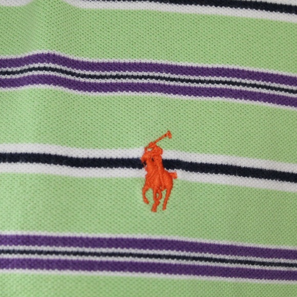 Ralph Lauren Polo Shirt Green with Purple Stripes Short Sleeve Men’s Medium - Picture 3 of 7